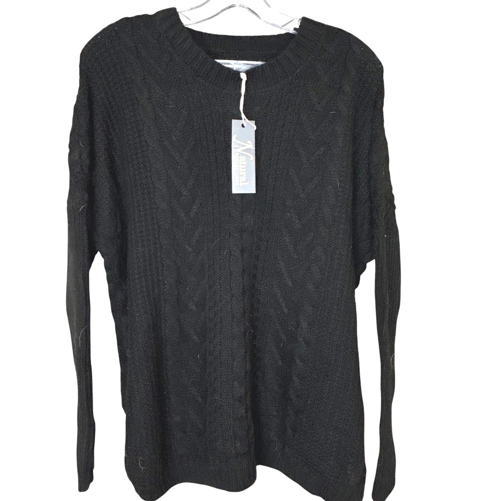 Natural Reflections SMALL Black‎ Cable Knit Sweater Women V Neck Long Sleeve